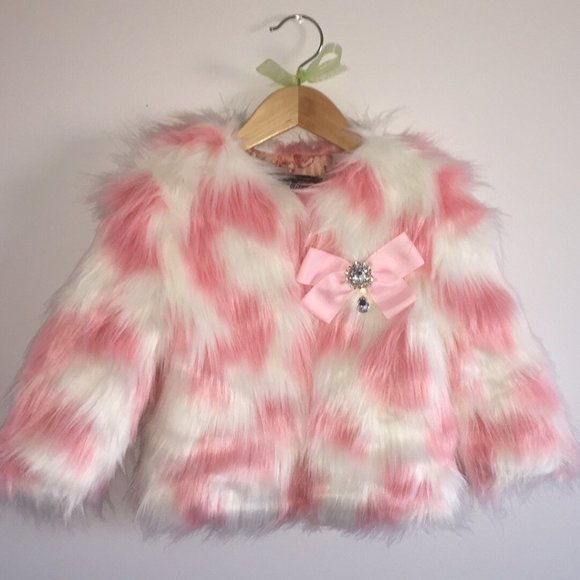 Pink and White Toddler Girl Fur Jacket Coat 2T - Picture 3 of 4